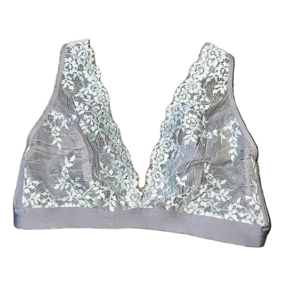 WACOAL EMBRACE Sz 38 Gray Mint Lace Back Closure Embroidered Mesh Bra #852191